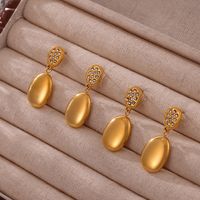 1 Pair Casual Simple Style Round Oval Plating Inlay Titanium Steel Rhinestones 18K Gold Plated Drop Earrings main image 5