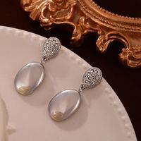 1 Pair Casual Simple Style Round Oval Plating Inlay Titanium Steel Rhinestones 18K Gold Plated Drop Earrings main image 7