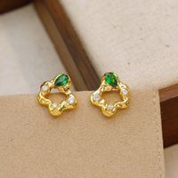 1 Pair Vacation Simple Style Flower Plating Inlay Copper Zircon 18K Gold Plated Ear Studs main image 6