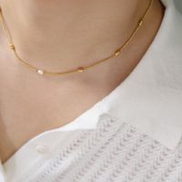 304 Stainless Steel 18K Gold Plated Simple Style Inlay Solid Color Freshwater Pearl Pearl Necklace main image 6