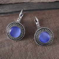 1 Pair Ethnic Style Bohemian Geometric Inlay Alloy Artificial Gemstones Silver Plated Drop Earrings sku image 6