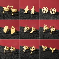 1 Pair Basic Modern Style Classic Style Human Penguin Notes Polishing Plating 304 Stainless Steel 18K Gold Plated Ear Studs main image 1