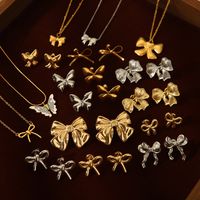 304 Stainless Steel 18K Gold Plated IG Style Sweet Artistic Polishing Butterfly Bow Knot Rings Earrings Necklace main image 5