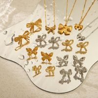 304 Stainless Steel 18K Gold Plated IG Style Sweet Artistic Polishing Butterfly Bow Knot Rings Earrings Necklace main image 3