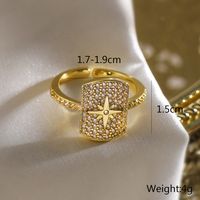 Kupfer 18 Karat Vergoldet IG-Stil Retro Übertrieben Überzug Inlay Geometrisch Stern Zirkon Offener Ring main image 4