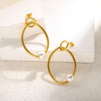 1 Pair Basic Simple Style Classic Style Circle Plating 304 Stainless Steel Artificial Pearl 18K Gold Plated Hoop Earrings main image 5