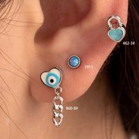 1 Piece Casual French Style Round Heart Shape Eye Chain Inlay Copper Artificial Gemstones Zircon Cartilage Earrings main image 1