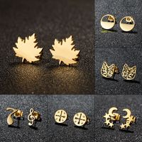1 Pair Lady Modern Style Sweet Maple Leaf Solid Color Notes Polishing Plating 304 Stainless Steel 18K Gold Plated Ear Studs main image 1