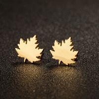 1 Pair Lady Modern Style Sweet Maple Leaf Solid Color Notes Polishing Plating 304 Stainless Steel 18K Gold Plated Ear Studs main image 6