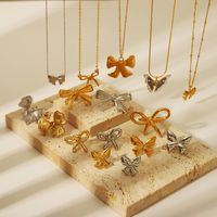 304 Stainless Steel 18K Gold Plated IG Style Sweet Artistic Polishing Butterfly Bow Knot Rings Earrings Necklace main image 6