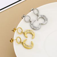 1 Pair Basic Modern Style Classic Style Moon Inlay 304 Stainless Steel Rhinestones 18K Gold Plated Drop Earrings main image 1