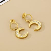 1 Pair Basic Modern Style Classic Style Moon Inlay 304 Stainless Steel Rhinestones 18K Gold Plated Drop Earrings main image 6