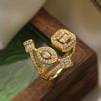 Kupfer 18 Karat Vergoldet IG-Stil Retro Übertrieben Überzug Inlay Geometrisch Zirkon Offener Ring sku image 2