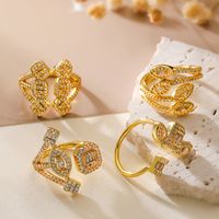 Copper 18K Gold Plated IG Style Retro Exaggerated Plating Inlay Geometric Zircon Open Rings main image 1