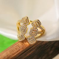 Copper 18K Gold Plated IG Style Retro Exaggerated Plating Inlay Geometric Zircon Open Rings main image 7