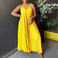 Women's Strap Dress Sexy V Neck Pleated Sleeveless Solid Color Maxi Long Dress Holiday Daily main image 4