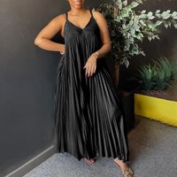 Women's Strap Dress Sexy V Neck Pleated Sleeveless Solid Color Maxi Long Dress Holiday Daily main image 3