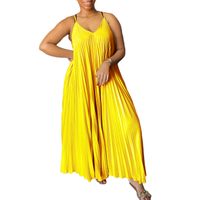 Women's Strap Dress Sexy V Neck Pleated Sleeveless Solid Color Maxi Long Dress Holiday Daily main image 2