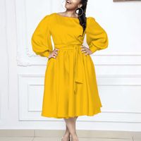 Women's Regular Dress Simple Style Round Neck Long Sleeve Solid Color Midi Dress Holiday Daily main image 4