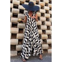 Women's Swing Dress Simple Style V Neck Backless Short Sleeve Geometric Color Block Maxi Long Dress Holiday Daily main image 3