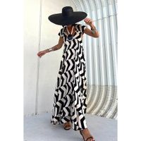 Women's Swing Dress Simple Style V Neck Backless Short Sleeve Geometric Color Block Maxi Long Dress Holiday Daily main image 5