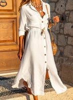 Women's Regular Dress Simple Style Turndown Long Sleeve Solid Color Midi Dress Holiday Daily main image 5