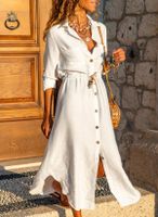 Women's Regular Dress Simple Style Turndown Long Sleeve Solid Color Midi Dress Holiday Daily main image 6