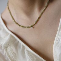 Edelstahl 304 Perlen 18 Karat Vergoldet Einfacher Stil Pendeln Inlay Runden Zirkon Halskette Mit Anhänger main image 4