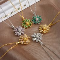 Titanium Steel Copper Sweet Shiny Plating Inlay Flower Zircon Pendant Necklace main image 6