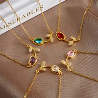 Titanium Steel Copper Simple Style Shiny Plating Inlay Flower Zircon Necklace main image 6