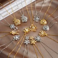 Titanium Steel Copper IG Style Shiny Plating Hollow Out Inlay Flower Pearl Zircon Pendant Necklace main image 1