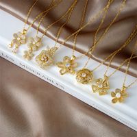 Titanium Steel Copper IG Style Shiny Plating Hollow Out Inlay Flower Pearl Zircon Pendant Necklace main image 4