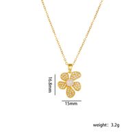 Titanium Steel Copper IG Style Shiny Plating Hollow Out Inlay Flower Pearl Zircon Pendant Necklace sku image 5