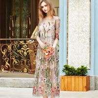 Women's Regular Dress Vacation Round Neck Ruffles Half Sleeve Printing Maxi Long Dress Holiday Daily main image 1