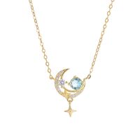 Sterling Silver IG Style Shiny Hollow Out Inlay Star Moon Zircon Pendant Necklace main image 4