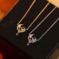 Sterling Silver IG Style Shiny Hollow Out Inlay Star Moon Zircon Pendant Necklace main image 5