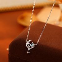 Sterling Silver IG Style Shiny Hollow Out Inlay Star Moon Zircon Pendant Necklace sku image 1