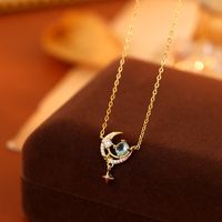 Sterling Silver IG Style Shiny Hollow Out Inlay Star Moon Zircon Pendant Necklace sku image 2