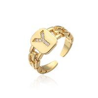 Copper IG Style Simple Style Plating Inlay Geometric Letter Zircon Open Rings sku image 25