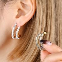 1 Pair IG Style Simple Style C Shape Flower Bee Plating Inlay 304 Stainless Steel Pearl Zircon Earrings Ear Studs sku image 10