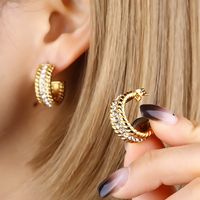 1 Pair IG Style Simple Style C Shape Flower Bee Plating Inlay 304 Stainless Steel Pearl Zircon Earrings Ear Studs sku image 8