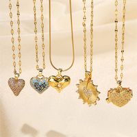 Copper Simple Style Shiny Plating Inlay Heart Shape Pearl Zircon Pendant Necklace main image 1