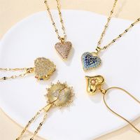 Copper Simple Style Shiny Plating Inlay Heart Shape Pearl Zircon Pendant Necklace main image 4