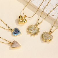 Copper Simple Style Shiny Plating Inlay Heart Shape Pearl Zircon Pendant Necklace main image 6