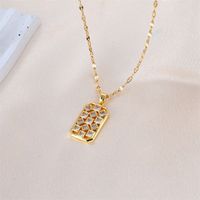 201 Stainless Steel Copper Simple Style Shiny Hollow Out Inlay Circle Rectangle Zircon Pendant Necklace sku image 3