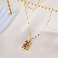 201 Stainless Steel Copper Simple Style Shiny Hollow Out Inlay Circle Rectangle Zircon Pendant Necklace sku image 2