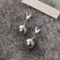 1 Pair Elegant Simple Style Heart Shape Inlay Sterling Silver Pearl Drop Earrings main image 5