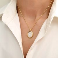 Copper 14K Gold Plated Vintage Style Simple Style Inlay Oval Shell Layered Necklaces main image 6