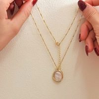 Copper 14K Gold Plated Vintage Style Simple Style Inlay Oval Shell Layered Necklaces main image 7