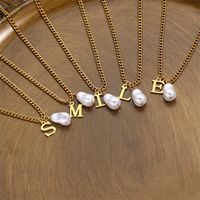 304 Stainless Steel Titanium Steel IG Style Simple Style Pearl Letter Pendant Necklace main image 5